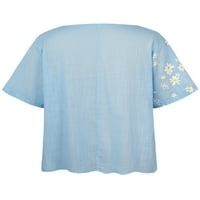 Paille žene vrhovi mahuna kratkih rukava cvjetni print majica casual plaža bluza nebo plava 4xl