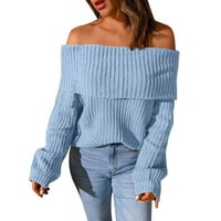 Ženski jesen / zima labav casual modni jednobojni pulover pulover pulover za žene u svijetloplavoj boji