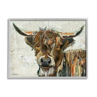 Stupell Industries Highland Stoke krava Kolaž Portret Grafička umjetnost siva uokvirena umjetnička print zidna