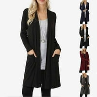 Velika veličina ženski jesenski pleteni kardigan srednje duljine jakna dugih rukava sivi gornji kaput od 3 inča