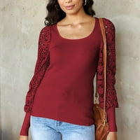 Ženska majica s okruglim vratom s čipkom s dugim rukavima modni rebrasti pulover