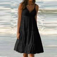 Haljine Za plažu za žene, Ženska ljetna ležerna majica sarafan s džepovima, svečana jednobojna haljina za plažu