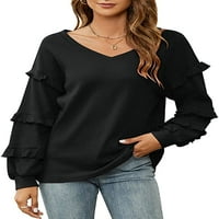 Ženska šifonska košulja, pulover s izrezom u obliku slova u, široki vrhovi dugih rukava, ležerna jesenska majica