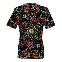 Ženski okrugli vratni vrhovi modni ležerni cvjetni tiskani v vratni bluza kratkih rukava s
