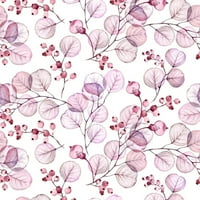 Tkanina s prozirnim ružičastim lišćem i bobicama
