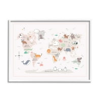 Stupell Industries Native divljine životinje zemlje Svjetska mapa Obrazovanje Grafička umjetnost bijela uokvirena
