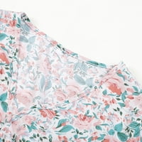 Dyfzdhu Ljetne haljine za žene Ljeto V vrat puff rukavac boho cvjetni print midi haljina ruffle protočna tunična