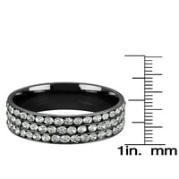 Obalni nakit Trostruki kristalni red Crni obloženi prsten od nehrđajućeg čelika