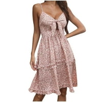 Lepršave haljine za žene, sunčana haljina s okruglim vratom s kratkim rukavima, Cvjetna ružičasta, e-mail