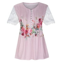 Cleace Plus veličine vrhovi bluza cvjetni kratki rukavi casual žene bluze V-izrez, ružičaste, l