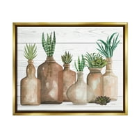 Stupell Industries razne sukulentske biljke vaze staklenke prugaste lišće grafičke umjetnosti metalno zlato plutajuće