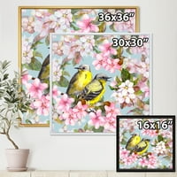 DesignArt 'ptice na ružičastoj trešnjoj sakura i jabučni cvjetovi ii' Tradicionalno uokvireno platno zidni umjetnički