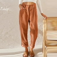 Feternalne ženske visoke struke ležerne hlače Čvrsta boja Corduroy labave hlače s ravnim nogama Žene kapri hlače