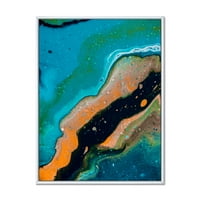 DesignArt 'Sažetak mramornog sastava u narančastoj i plavoj II' Moderno uokvireno platno zidne umjetničke print