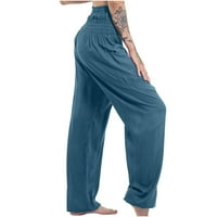 Ženske široke široke hlače ljeto-jesen pamučne lanene obične hlače ženske ravne Ležerne hlače s džepovima za jogu