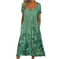 Ljetne haljine za žene casual V-izrez za modne gumbe džepovi Sundress Elegantni cvjetni print Sundress