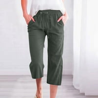 Ženske lanene hlače visokog struka, široke nogavice s vezicama, Ležerne široke hlače s džepovima