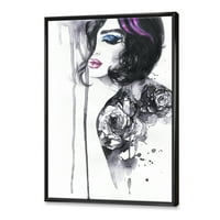 DesignArt 'jednobojni ženski portret s šarenom šminkom' Moderno uokvireno platno zidne umjetničke print print