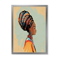 Dizajnerska umjetnost portret afroameričke žene u turbanu uokvirena suvremena umjetnička gravura