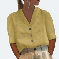 Ženska modna ležerna jednobojna košulja s izrezom i gumbima u obliku slova u, labavi gornji dio kratkih rukava