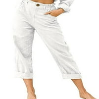 Ženske hlače u donjem dijelu, elastične hlače u struku, jednobojne hlače širokog kroja, ravne bijele boje na plaži