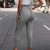ZKOZPTOK ženske hlače Gumb Knot casual palazzo hlače čvrste boje labave s džepovima, siva, xl