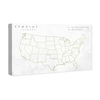 Wynwood Studio Maps and Flags Wall Art Canvas Otisci 'za putovanje' američke zemlje Karte - Zlato, bijelo