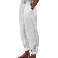 Udobne lanene hlače u cijeloj dužini za žene ljetne Ležerne udobne široke hlače s džepovima hlače širokih nogavica