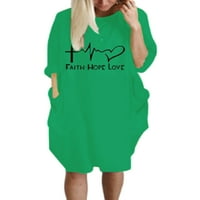 Oucaili žene majica haljina za srce print haljine dužine koljena dugi rukavi kaftan lagano zelena xl