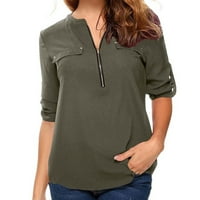 Ženski vrhovi ležerne labave košulje s dugim rukavima s dugim rukavima Zip casual tunika s bluzama bluzama s v-izrezom