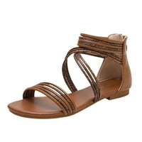 Ljetne žene ležerne sandale kože tkanje stražnji patentni zatvarač rimske ravne sandale elegantni remen za gležnjeve