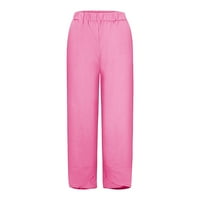 Pamučne i posteljine hlače za žene labave uklapaju se čvrste boje elastični struk Ravne duge hlače s džepovima