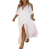Avamo Women Maxi haljine pola rukava dugačka haljina Čvrsta boja ljetna plaža Sundress Dame Boem Party White m