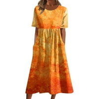 ženske Ležerne haljine s printom, ljetne haljine, plisirane midi haljine s okruglim vratom s printom, osnovne