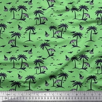 Tkanina od rajona u A-listama s otiscima kokosove palme, ptice i jedrilice na tkanini za plažu širine dvorišta