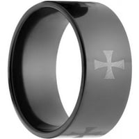 Ravni crni cirkonijev prsten s laserskim keltskim križem