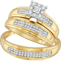 Veličine - l = 5,5, = 9. - 10k žuti zlatni trio Hers & Hers okrugli dijamantski odgovarajući svadbeni vjenčani