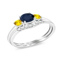 Kralj dragulja 0. Okrugli plavi safir Karat žuti safir od bijelog zlata od 10 karata s dijamantima ženski zaručnički