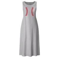 Ženska tenk sunčana haljina bez rukava bejzbol grafički tiskana maxi haljina Summer casual labave fit visoke sunčeve