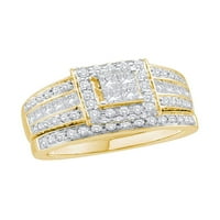 Masivno žuto zlato od 14 karata, dijamant izrezan princezom, Set vjenčanih prstenova za mladenke, 1 karat.. -