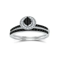 Set Zaručničkih prstenova od sterling srebra u okrugloj crnoj boji s dijamantima