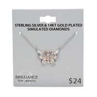 Sjajnost fini nakit simuliran dijamant 14kt ružino zlato preko srebrnog privjeska leptira