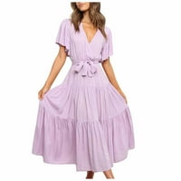 XYSAQA Ljetne haljine za žene plus veličine, ženske ležerne ljetne haljine Boho Flowy Maxi haljina v vrat izbrijana