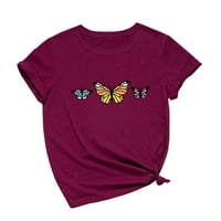 Majice za žene, ugodna bluza s okruglim vratom, ležerna osnovna majica s grafičkim printom leptira, košulja kratkih