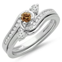 Kolekcija 0. Zaručnički prsten od 14 karatnog uvijenog dijamanta u boji šampanjca s bijelim dijamantom, Bijelo
