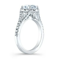 Dame 14KT zaručnički prsten od bijelog zlata s CT okruglim sjajnim bijelim safirskim centrom 0. karata dijamanta