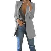 2 Blazer jakne za žene jednobojno poslovno odijelo s otvorenim prednjim džepovima kardigan za uredski rad dugih