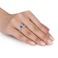Miabella Ženska karat T.W. Plavi i bijeli dijamant 10kt White Gold vjenčanje i zaručnički prsten set