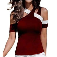 Veleprodaja modne odjeće za žene jednobojna majica kratkih rukava s ramena gornja bluza