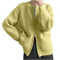 Gucom ženske jakne dugih rukava Zip up casual bez kapuljače jeseni zimski džemper kaputi žuta veličina slobodna